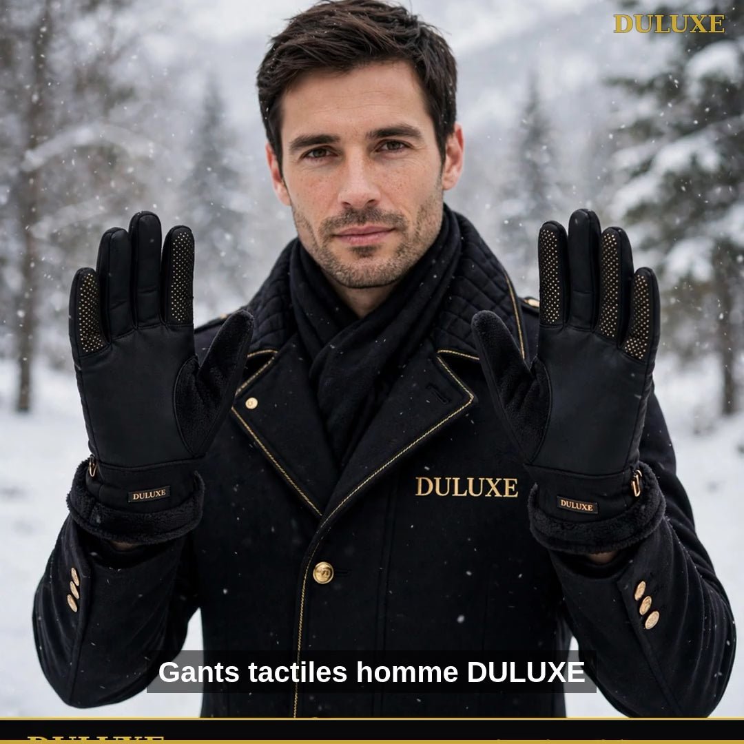 Vidéo démo des gants tactiles homme doublés polaire DULUXE, noir et gris charbon, en français