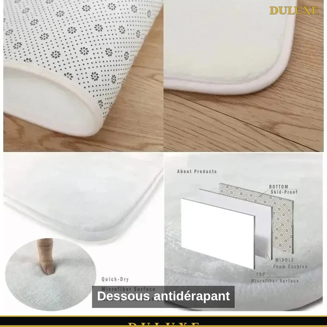 Vidéo démo du tapis de Noël DULUXE : dessous antidérapant, absorption et guide des tailles, en français