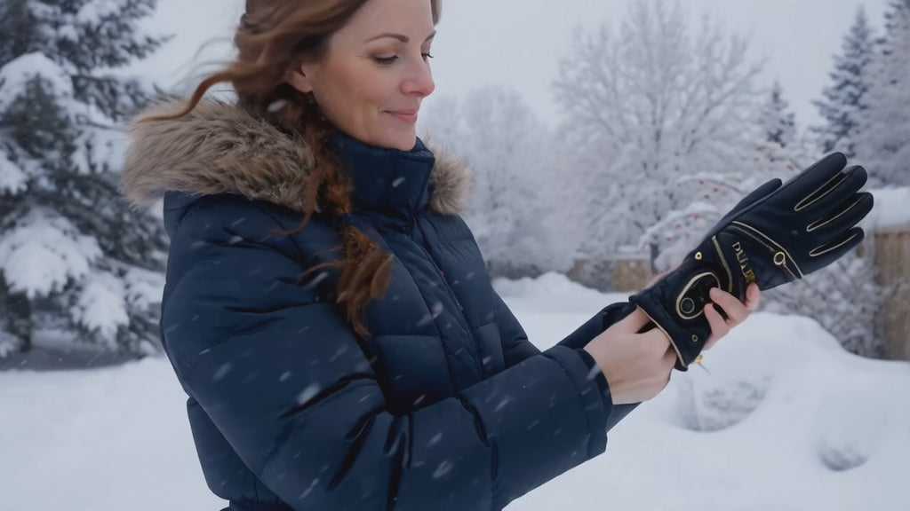 Vidéo de démonstration : enfilage et activation du bouton chauffant des gants DULUXE dans la neige