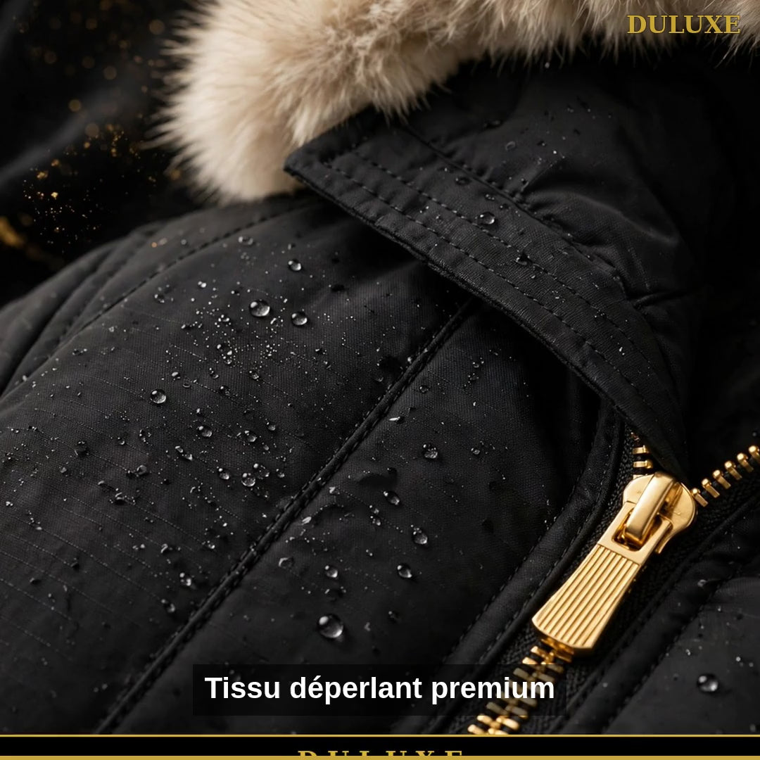 Vidéo détails du parka long pour homme DULUXE : tissu déperlant, coloris et doublure chaude