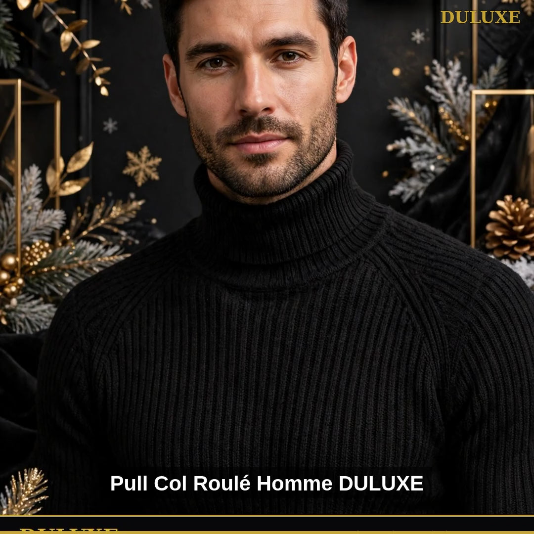 Vidéo démo du pull col roulé pour homme DULUXE en maille côtelée chaude, en français