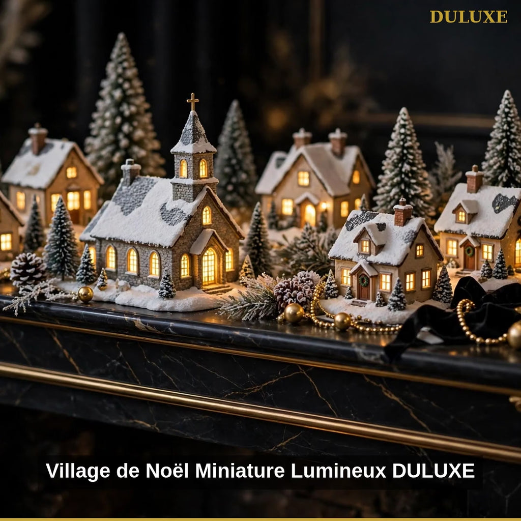 Vidéo démo du Village de Noël miniature lumineux DULUXE, maisons enneigées et église à LED blanc chaud, en français