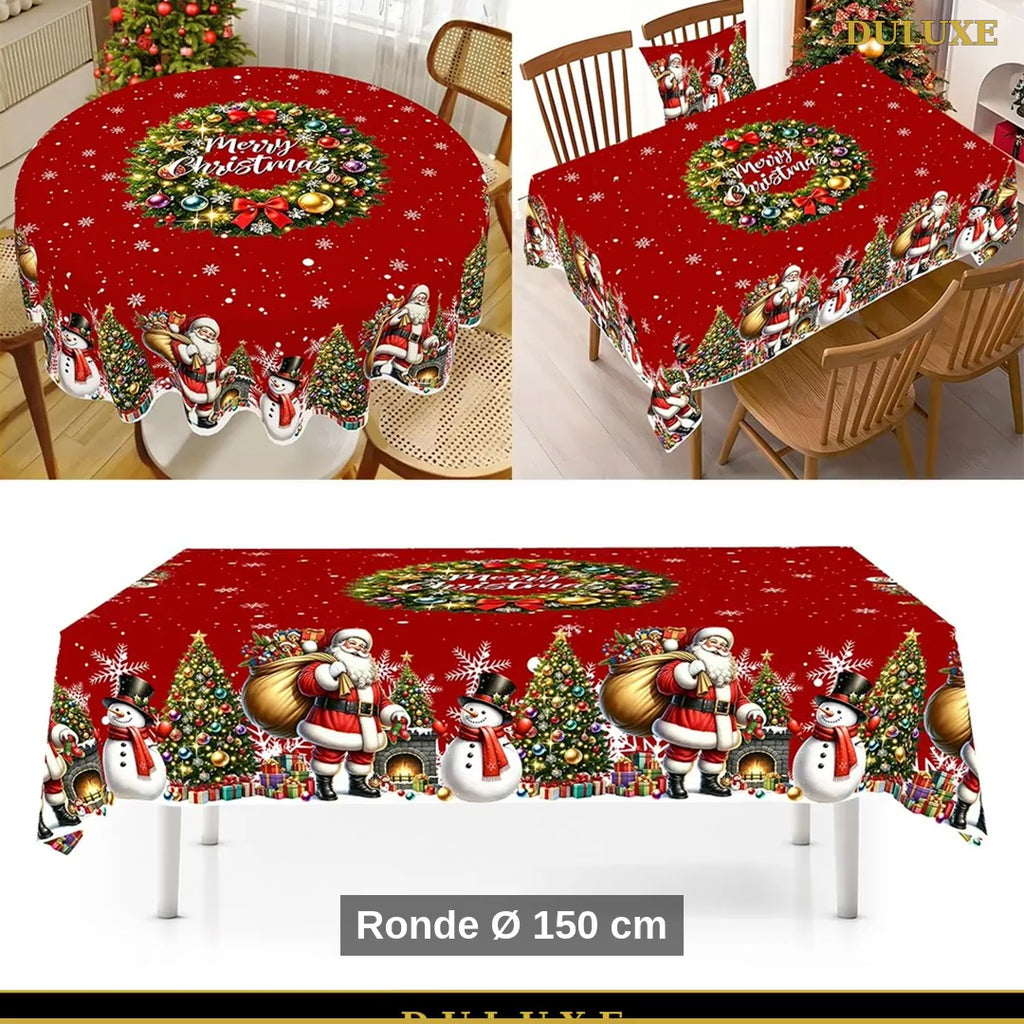 Vidéo démo de la nappe de Noël Père Noël et bonhomme de neige DULUXE, en français