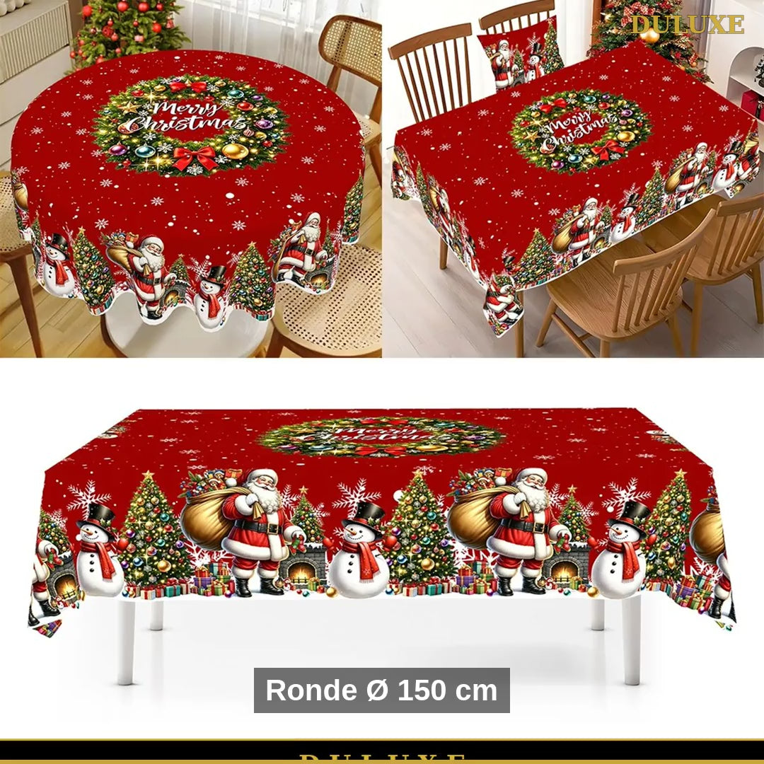 Vidéo démo de la nappe de Noël Père Noël et bonhomme de neige DULUXE, en français