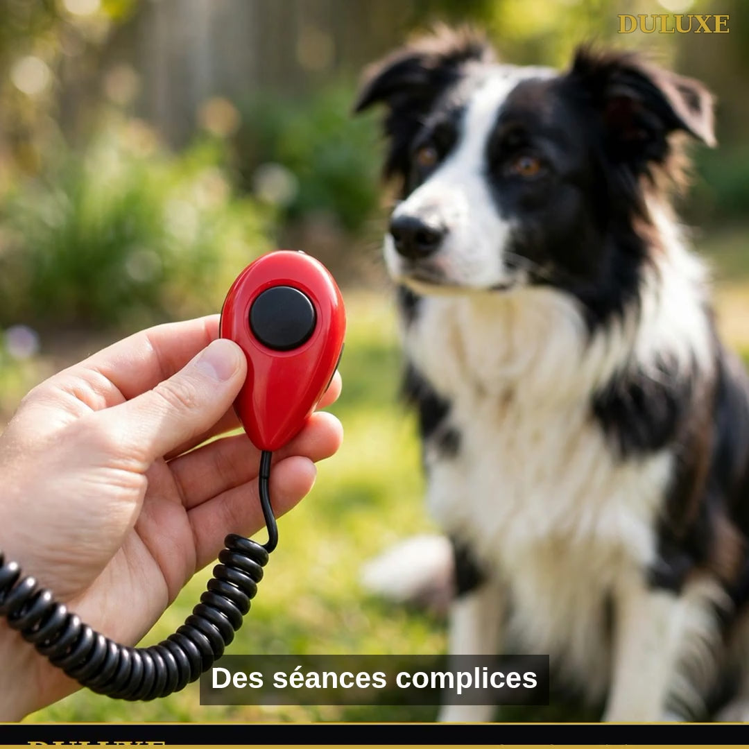 Vidéo démo du clicker d'entraînement DULUXE : méthode positive et couleurs disponibles, en français
