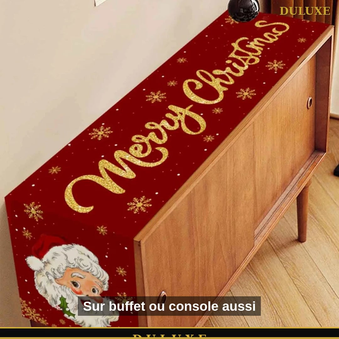 Vidéo démo du chemin de table de Noël DULUXE : détails du motif, du tissu et des finitions, en français