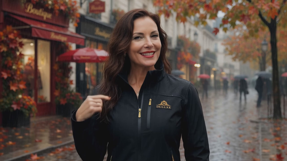Démonstration vidéo : eau qui perle sur le tissu softshell, veste portée sous pluie fine