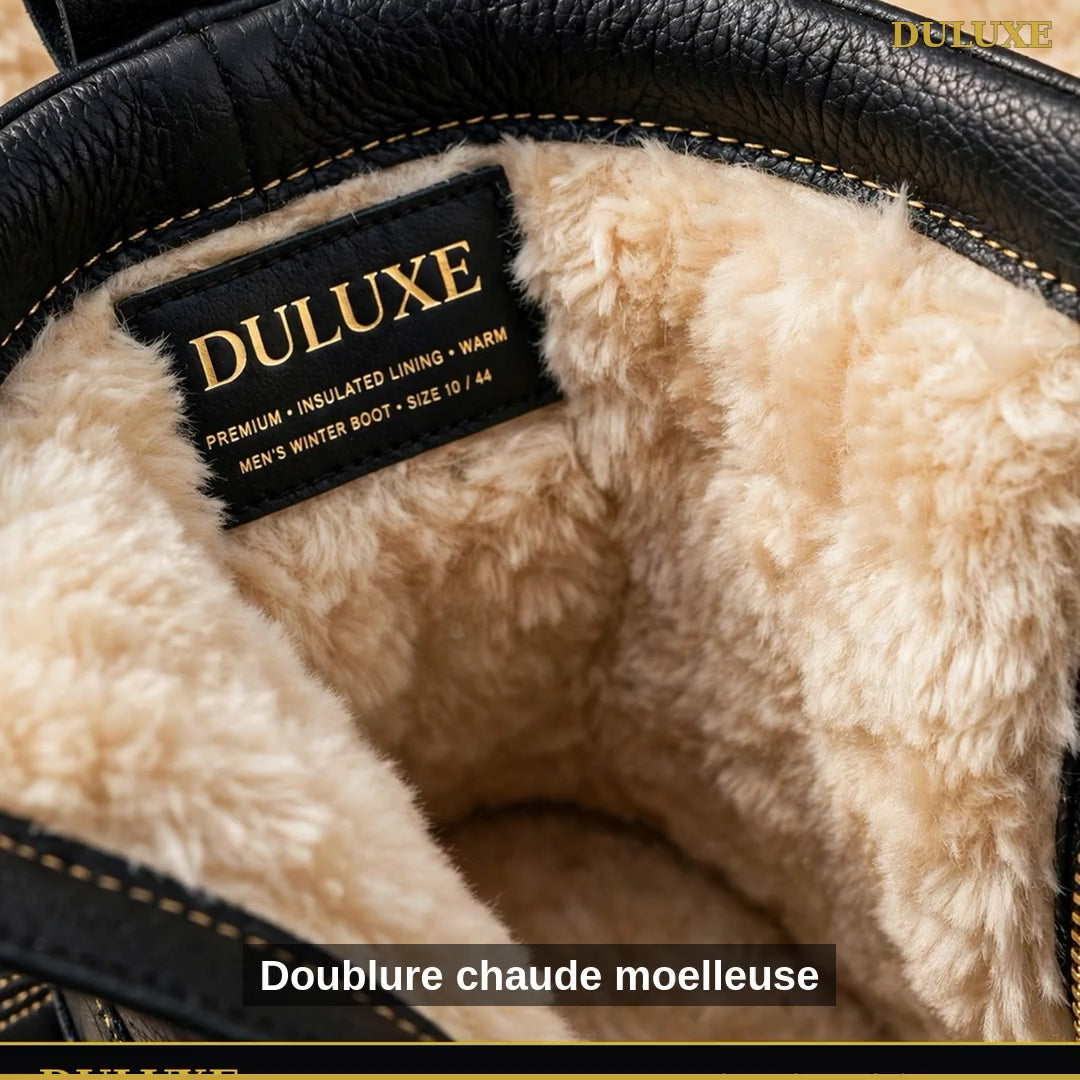 Vidéo démo des bottes d'hiver homme DULUXE : doublure chaude, imperméabilité et finitions, en français