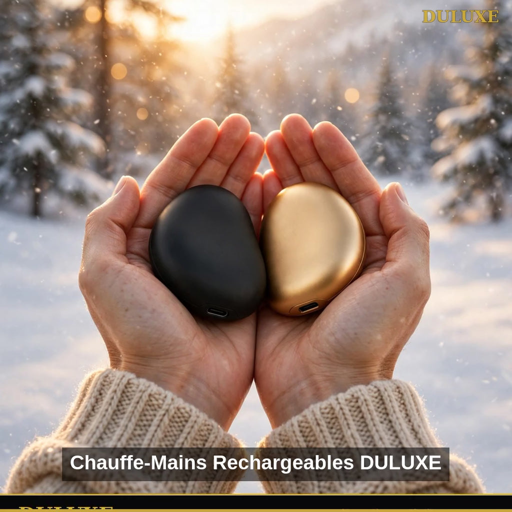 Vidéo de démonstration des chauffe-mains rechargeables DULUXE lot de 2, trois niveaux de chaleur et recharge USB, en français