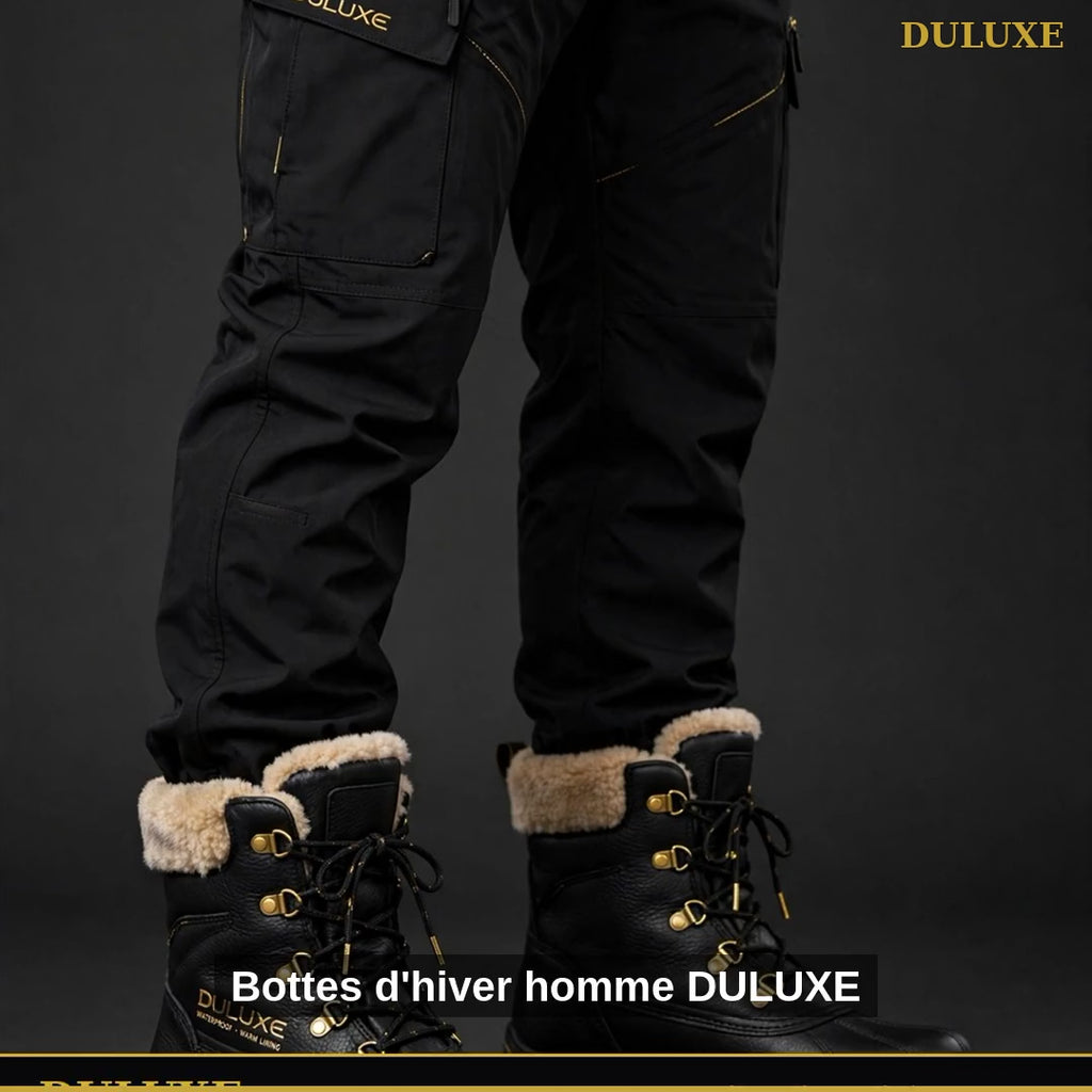 Vidéo démo des bottes d'hiver homme imperméables DULUXE à doublure chaude, noir et brun, en français