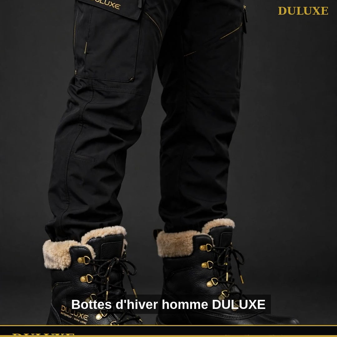 Vidéo démo des bottes d'hiver homme imperméables DULUXE à doublure chaude, noir et brun, en français