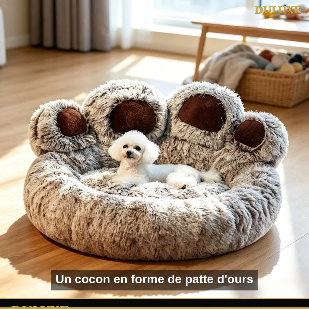 Vidéo démo du canapé-lit patte d'ours DULUXE pour chien et chat, peluche douce, en français