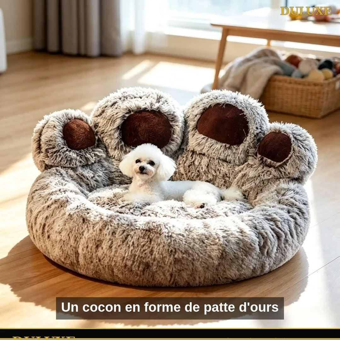 Vidéo démo du canapé-lit patte d'ours DULUXE pour chien et chat, peluche douce, en français