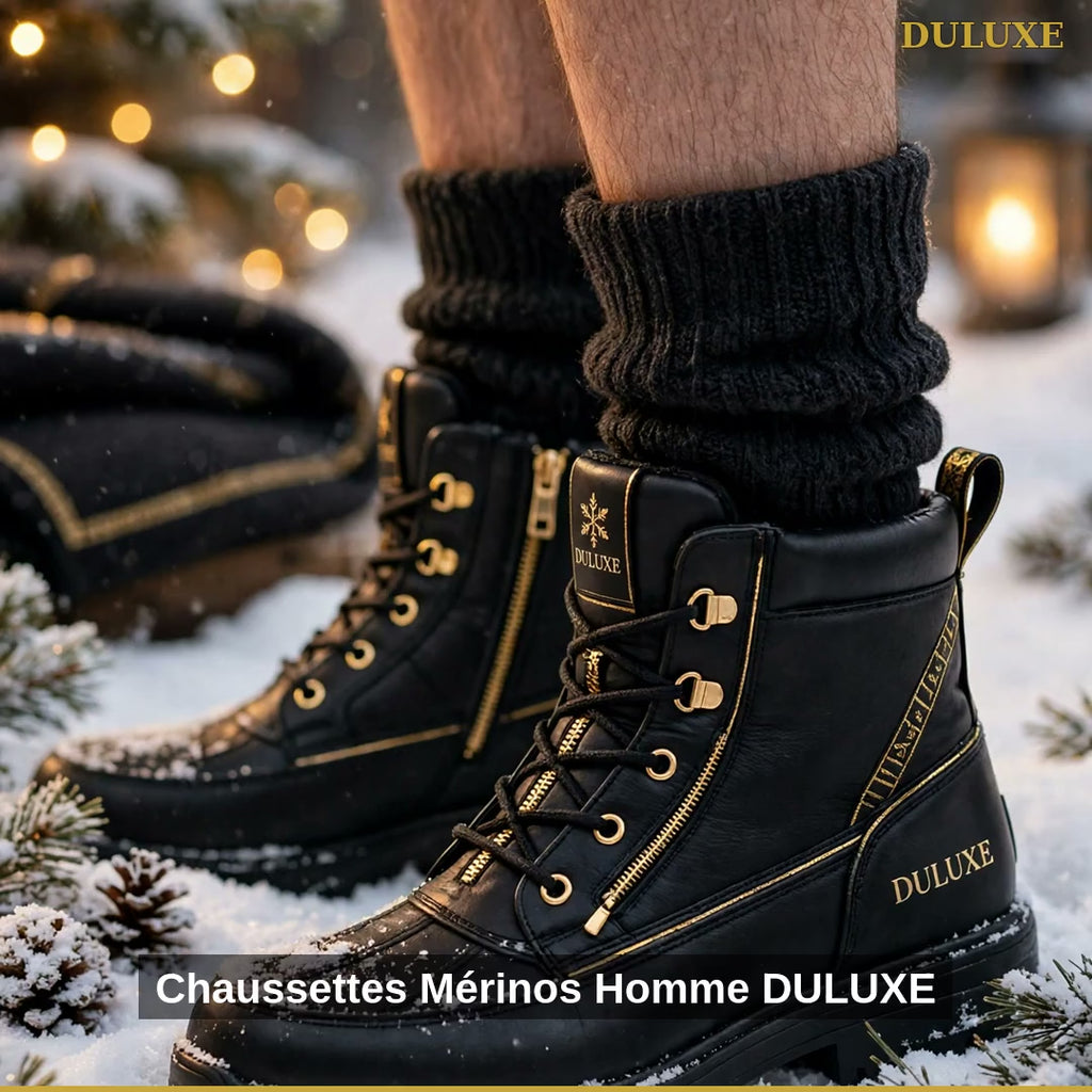 Vidéo démo des chaussettes en laine mérinos pour homme DULUXE, lot de 3 paires chaudes et respirantes, en français