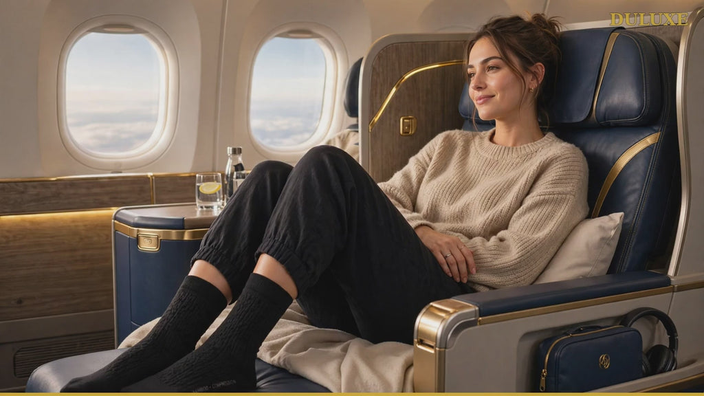 Démonstration longue DULUXE – jambes légères en voyage avec les chaussettes de compression en bambou