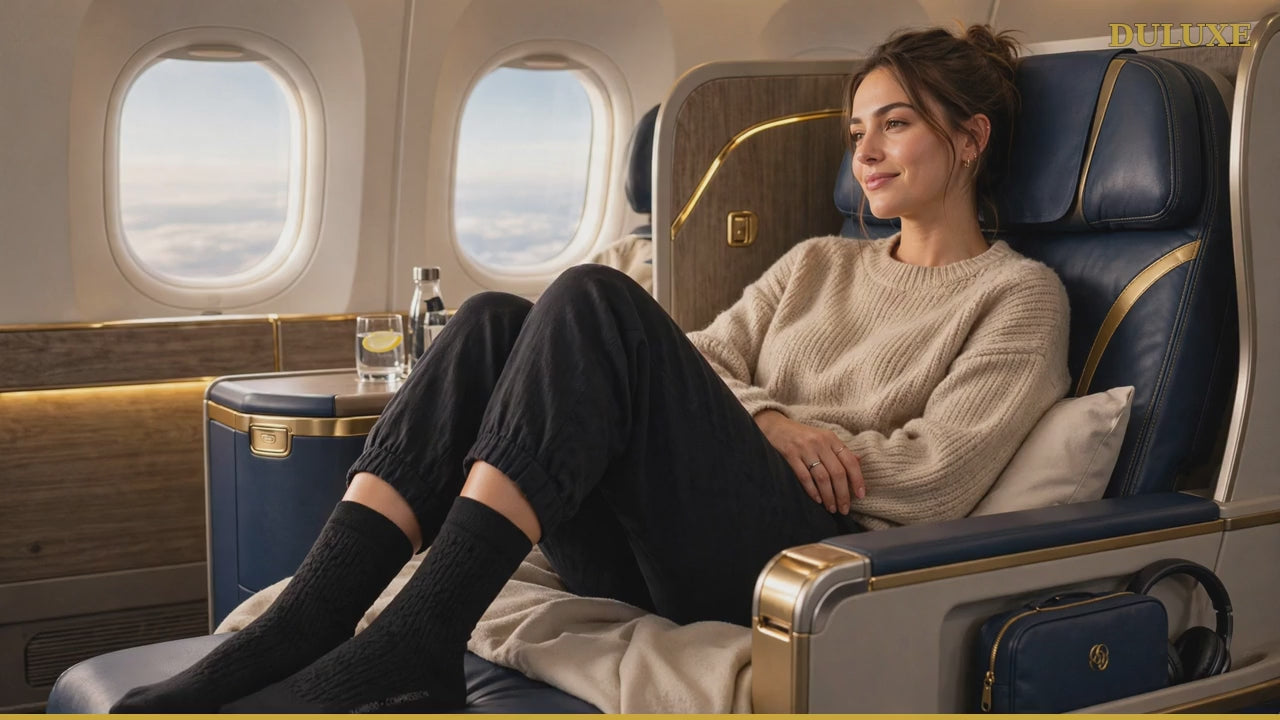 Démonstration longue DULUXE – jambes légères en voyage avec les chaussettes de compression en bambou