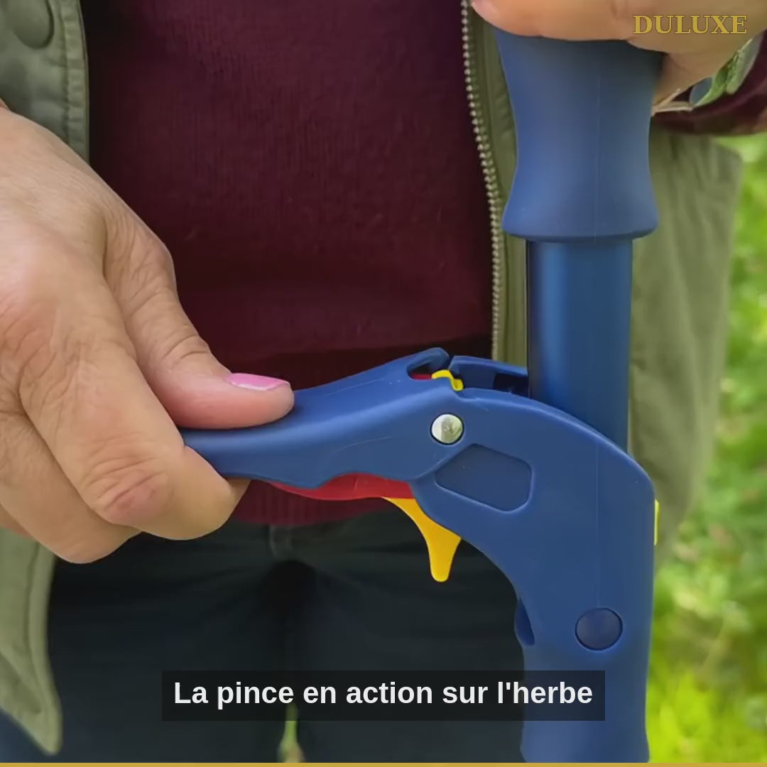 Vidéo démo du ramasse-crottes portable à pince DULUXE : pince en action et kit complet en français