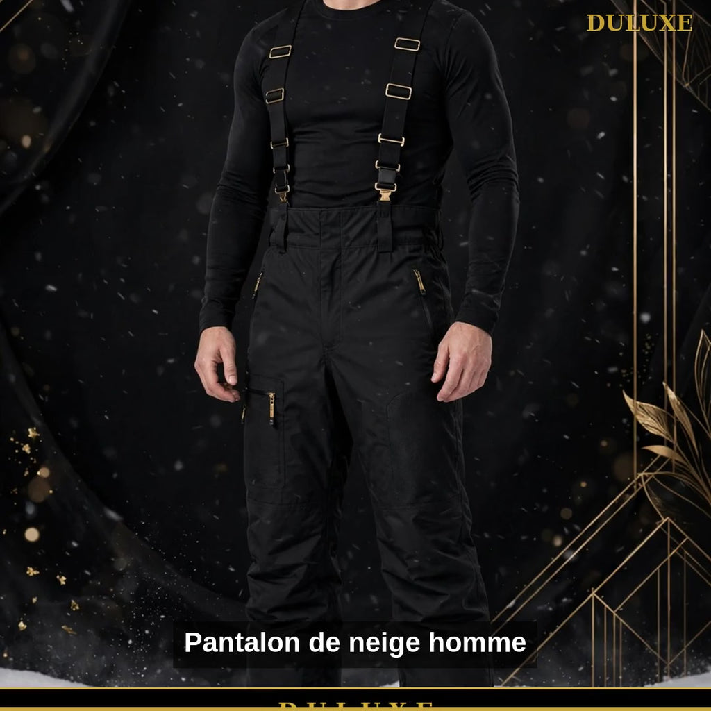 Vidéo de présentation du pantalon de neige pour homme DULUXE : bretelles, imperméabilité et action