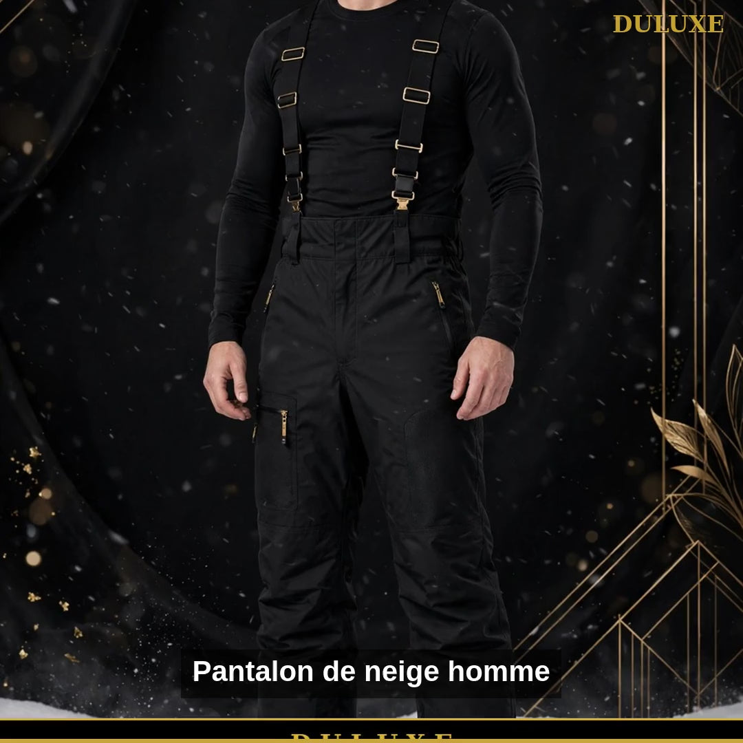 Vidéo de présentation du pantalon de neige pour homme DULUXE : bretelles, imperméabilité et action
