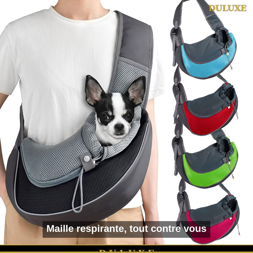Vidéo démo du sac de transport bandoulière pour petit chien et chat DULUXE, en français