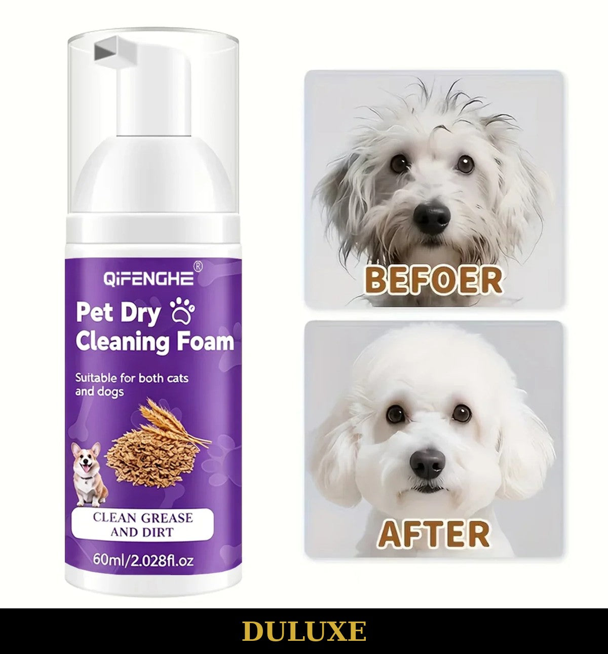 Pelage propre et brillant après le shampooing sec DULUXE
