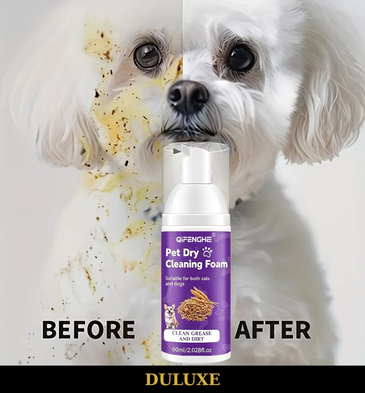 Shampooing sec pratique en voyage pour chien et chat