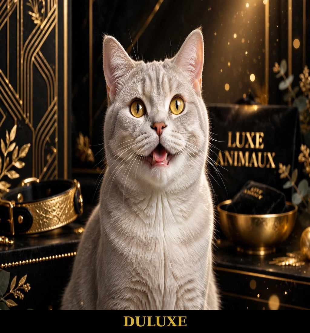 Chat heureux au pelage propre et brillant, ambiance premium DULUXE