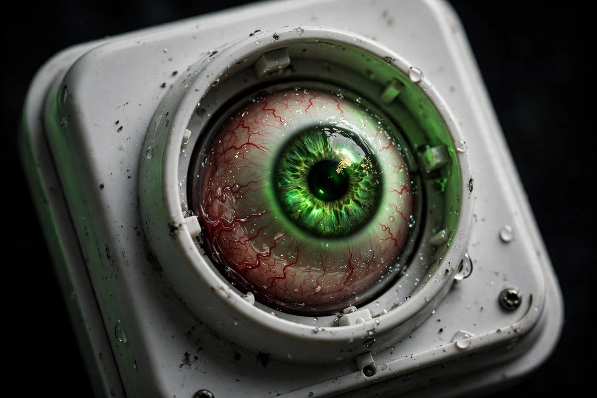 Macro de l'œil animé vert lumineux de la sonnette Halloween