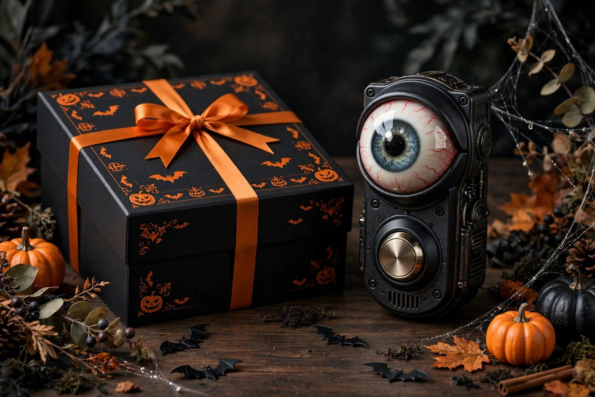 Sonnette d'Halloween à œil animé dans son emballage cadeau